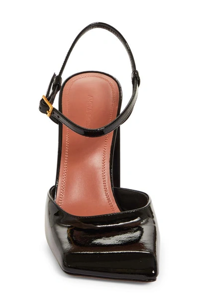 Shop Amina Muaddi Block Heel Ankle Strap Sandal In Patent Black