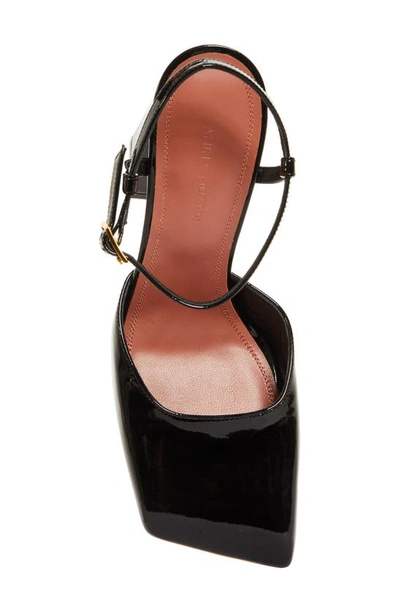 Shop Amina Muaddi Block Heel Ankle Strap Sandal In Patent Black