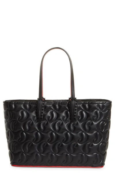 Shop Christian Louboutin Small Cabat Embossed Leather Tote In Cm53 Black/ Black