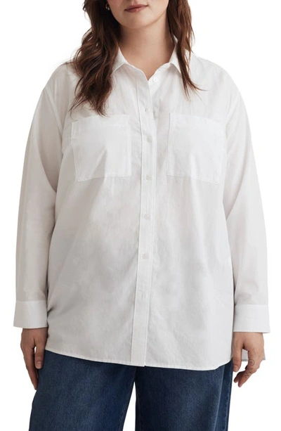 Shop Madewell Signature Poplin Oversize Patch Pocket Button-up Shirt In Eyelet White