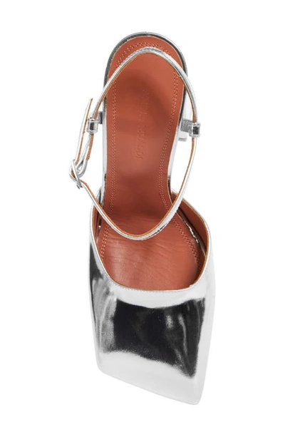 Shop Amina Muaddi Block Heel Ankle Strap Sandal In Mirror Silver
