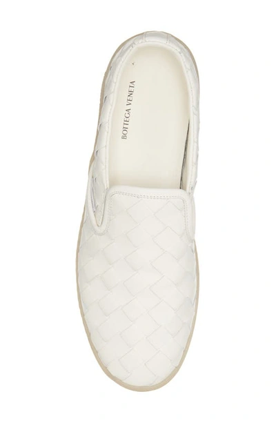 Bottega Veneta White Slip-on Sneakers With Intreccio Motif In Leather Man In White