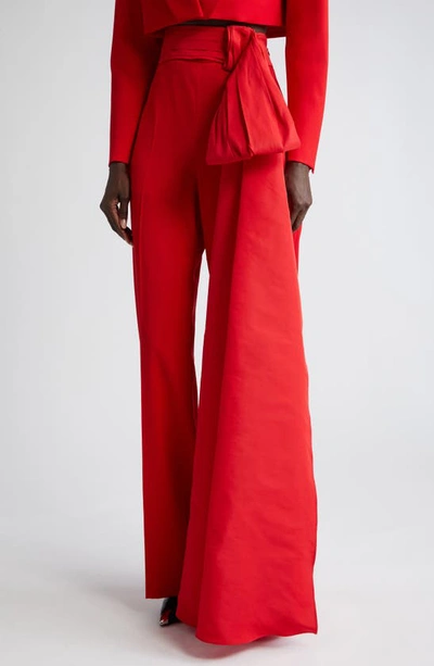 Shop Alexander Mcqueen Draped Bow Wide Leg Wool Trousers In Lust Red