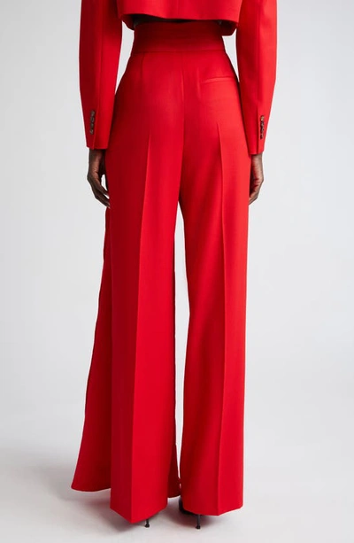 Shop Alexander Mcqueen Draped Bow Wide Leg Wool Trousers In Lust Red