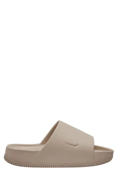 Nike Calm Flat Slides In Khaki/ Khaki