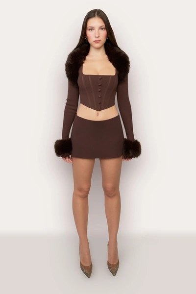 Shop Danielle Guizio Ny Faux Fur Knit Bolero In Chocolate Brown