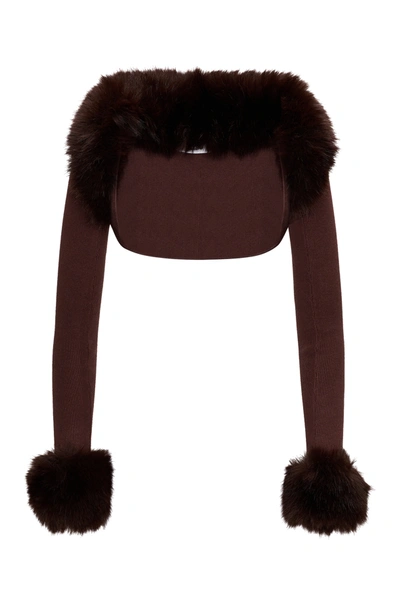 Shop Danielle Guizio Ny Faux Fur Knit Bolero In Chocolate Brown