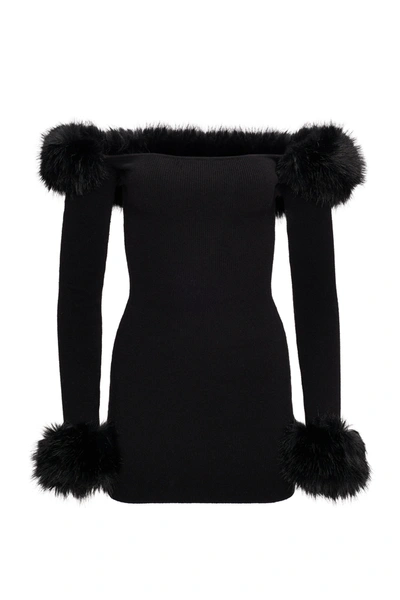 Shop Danielle Guizio Ny Faux Fur Off The Shoulder Mini Dress In Black