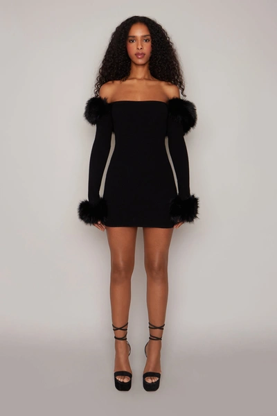 Shop Danielle Guizio Ny Faux Fur Off The Shoulder Mini Dress In Black