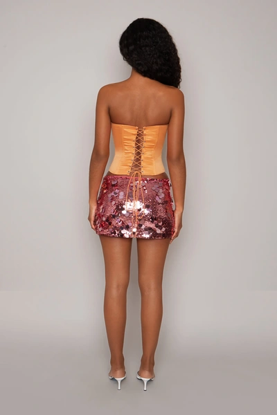 Shop Danielle Guizio Ny Low Rise Paillette Skirt In Light Pink