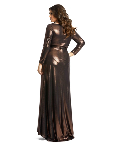 Mac Duggal Plus Size Gathered Metallic Gown In Bronze