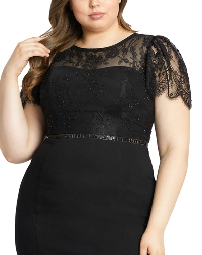 Shop Mac Lace Illusion High Neck Cap Sleeve Gown In Black