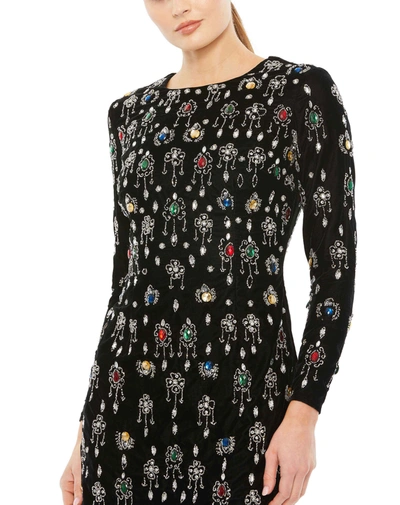 Shop Mac Duggal Gem Embellished Velvet Long Sleeve Mini Dress In Black