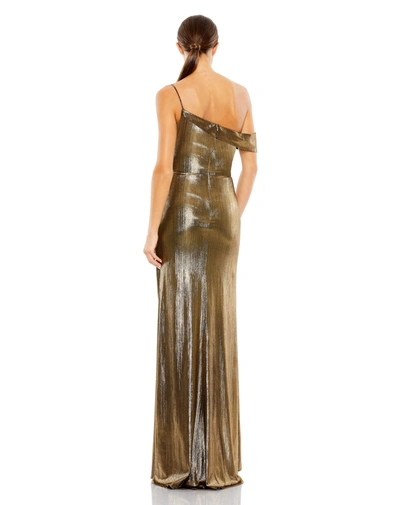 Shop Mac Duggal Metallic Off The Shoulder Gown In Gold