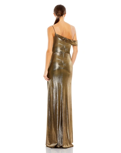 Mac Duggal Metallic Wrap Gown In Gold