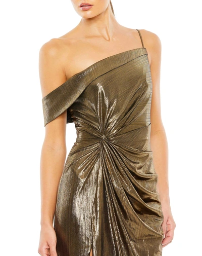 Shop Mac Duggal Metallic Off The Shoulder Gown In Gold