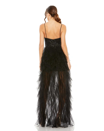 Mac Duggal Women's Ieena Sequin Mini Dress With High Low Ruffle Tiered Train In Black
