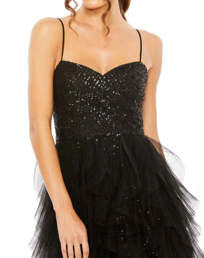 Mac Duggal Women's Ieena Sequin Mini Dress With High Low Ruffle Tiered Train In Black