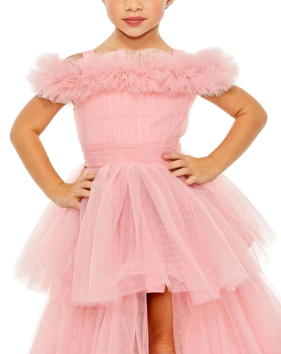 Shop Mac Duggal Girls Off The Shoulder High Low Tulle Dress In Pink