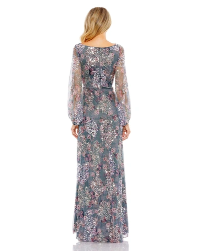 Mac Duggal Women's Embellished Illusion Long Sleeve Faux Wrap Gown In Grey Multi