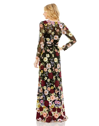Mac Duggal Floral Trumpet Gown In Black Multi