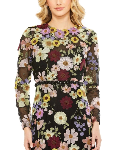 Mac Duggal Floral Trumpet Gown In Black Multi