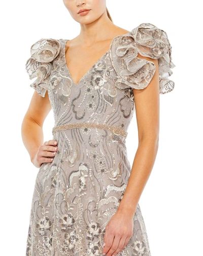 Mac Duggal Embellished Ruffled Cap Sleeve A Line Dress 68262 In Champagne In Champagne