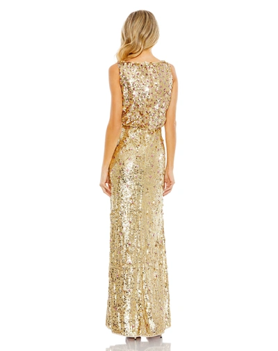 Shop Mac Duggal Sequined Sleeveless High Neck Gown In Gold