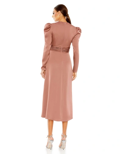 Mac Duggal High Neck Long Sleeve Midi Dress In Mauve In Burgundy