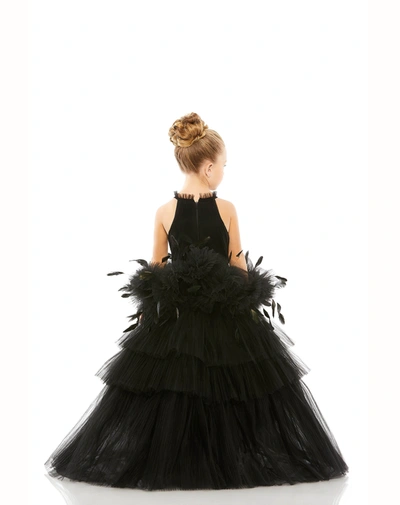 Shop Mac Duggal Girls High Neck Tulle Dress With Feather Detail In Black
