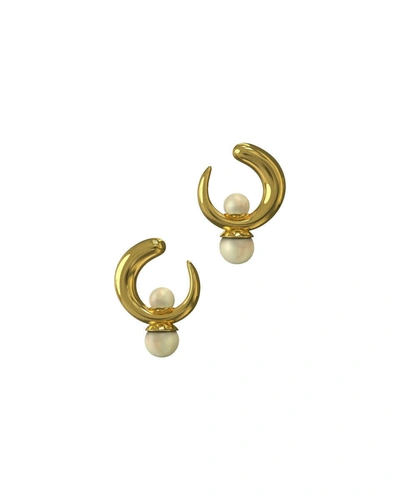 Shop Khiry Tiny Isha Hoops With Double Pearl Drop In Gold