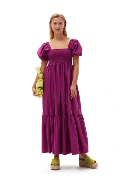 Shop Ganni Cotton Poplin Smock Maxi Dress In Purple