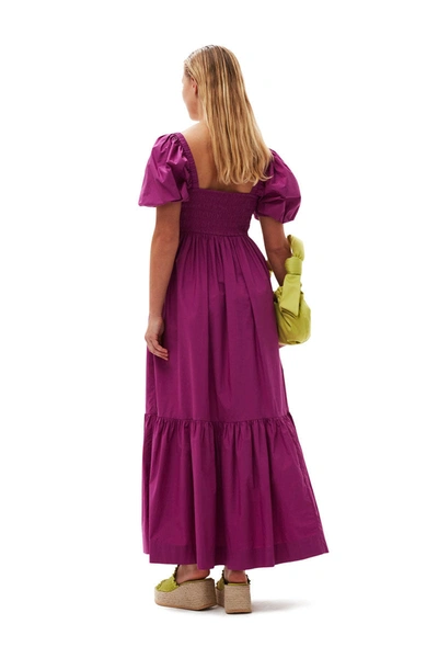 Shop Ganni Cotton Poplin Smock Maxi Dress In Purple