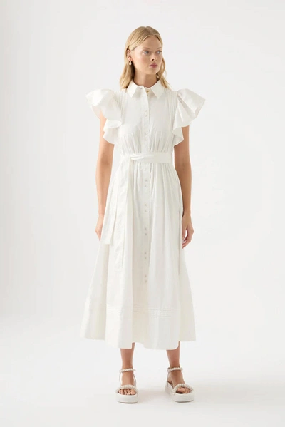 Shop Aje Kindred Frill Midi Dress In White