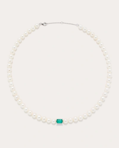 Shop Yvonne Léon Women's Emerald & Pearl Beaded Necklace In White