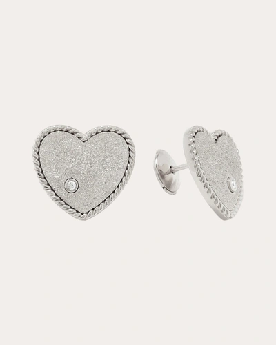 Shop Yvonne Léon Women's Diamond & 9k White Gold Glitter Heart Stud Earrings In Silver