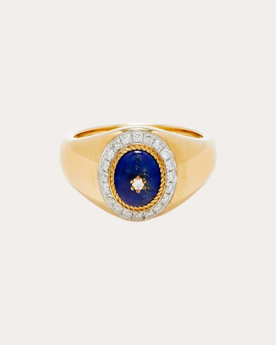 Shop Yvonne Léon Women's Lapis Lazuli & Diamond Pompadour Cabochon Mini Signet Ring In Blue