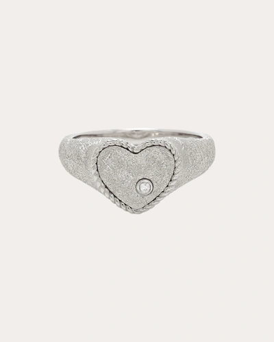 Shop Yvonne Léon Women's Diamond & 9k White Gold Glitter Heart Baby Signet Ring In Silver