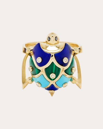 Shop Yvonne Léon Women's Gemstone & Diamond Tortoise Ring In Blue/green