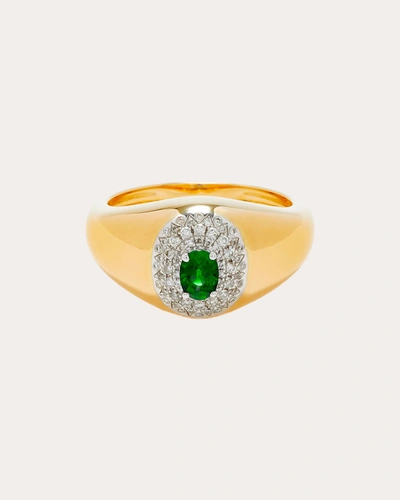 Shop Yvonne Léon Women's Emerald & Diamond Pompadour Pierre Mini Signet Ring 18k Gold In Green