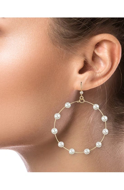 Shop Jardin Crystal & Imitation Pearl Frontal Hoop Drop Earrings In White/ Gold