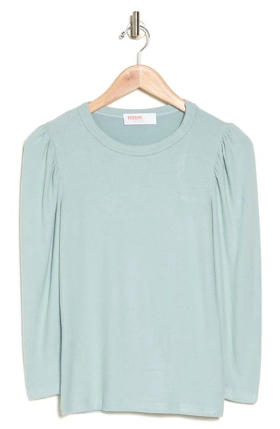 Renee C Puff Sleeve Crew Neck Top In Blue