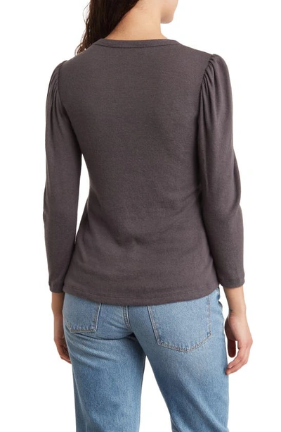 Renee C Puff Sleeve Crew Neck Top In Dark Cement