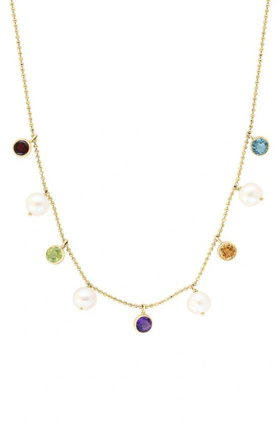 Shop Effy 14k Yellow Gold 5.5mm Freshwater Pearl & Semiprecious Stone Charm Necklace In Blue/ Green Multi