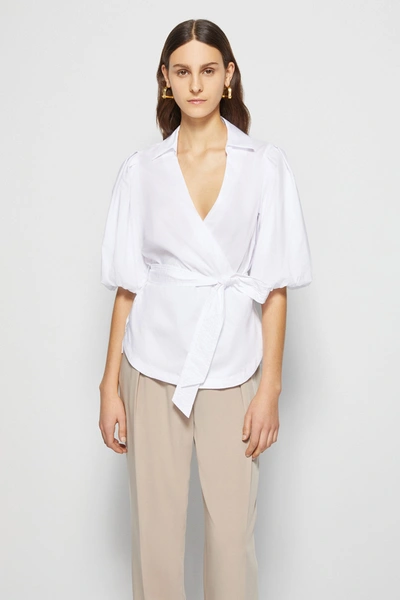 Shop Waverly Js Core Pleated Poplin Balloon S/s Wrap Top Signature Waverly Top In White