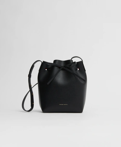 Shop Mansur Gavriel Mini Bucket Bag In Saffiano/black/flamma