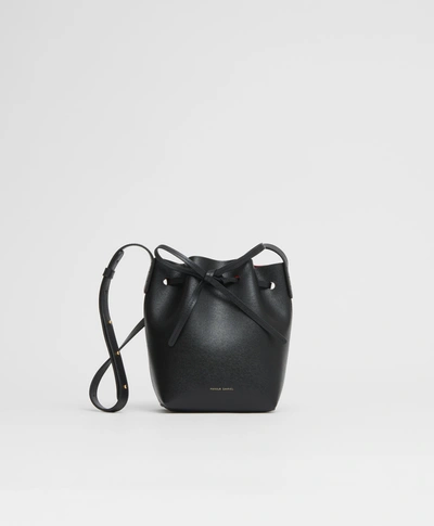 Shop Mansur Gavriel Mini Mini Bucket Bag In Saffiano/black/flamma