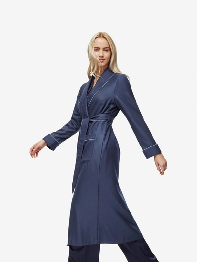 Shop Derek Rose Women's Dressing Gown Duke Cashmere Navy In Blue