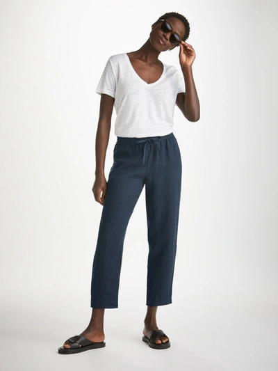 Shop Derek Rose Women's Trousers Vienna Linen Navy