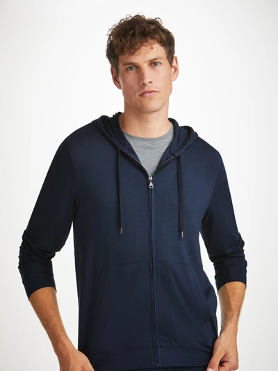 Shop Derek Rose Men's Hoodie Basel Micro Modal Stretch Navy